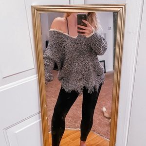 Wildfox oversized gray distressed sweater